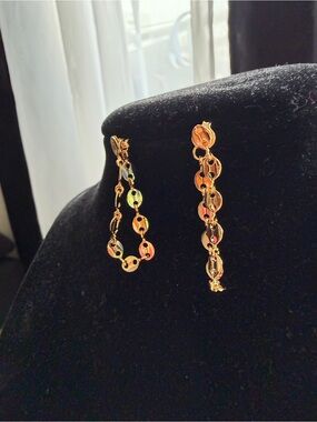 Gold Linked Disc Drop Earrings - Women Jewelry